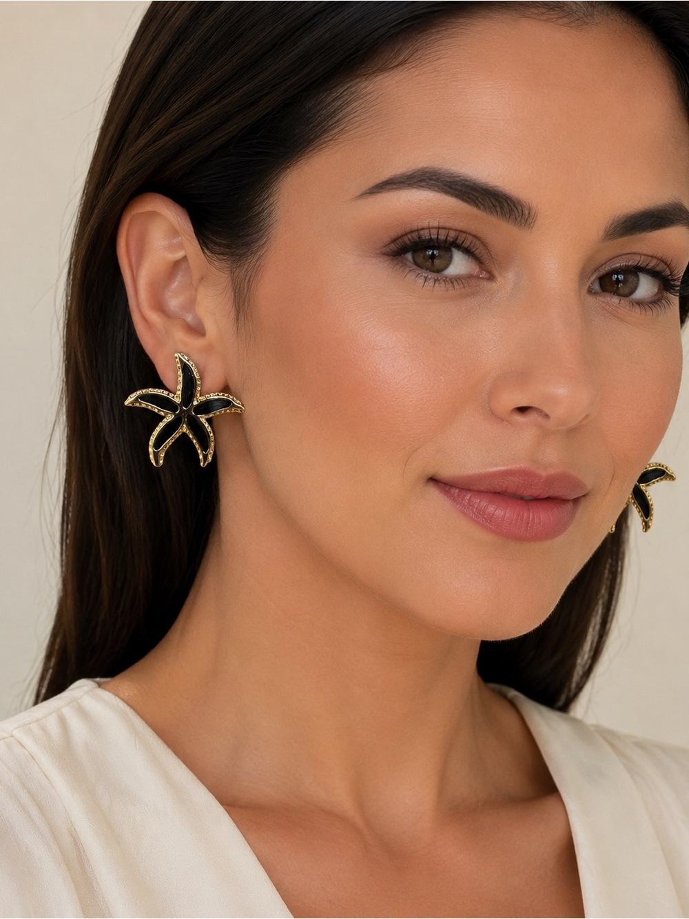 Fine jewelry 316L steel Elegant Black and Gold Starfish Earrings